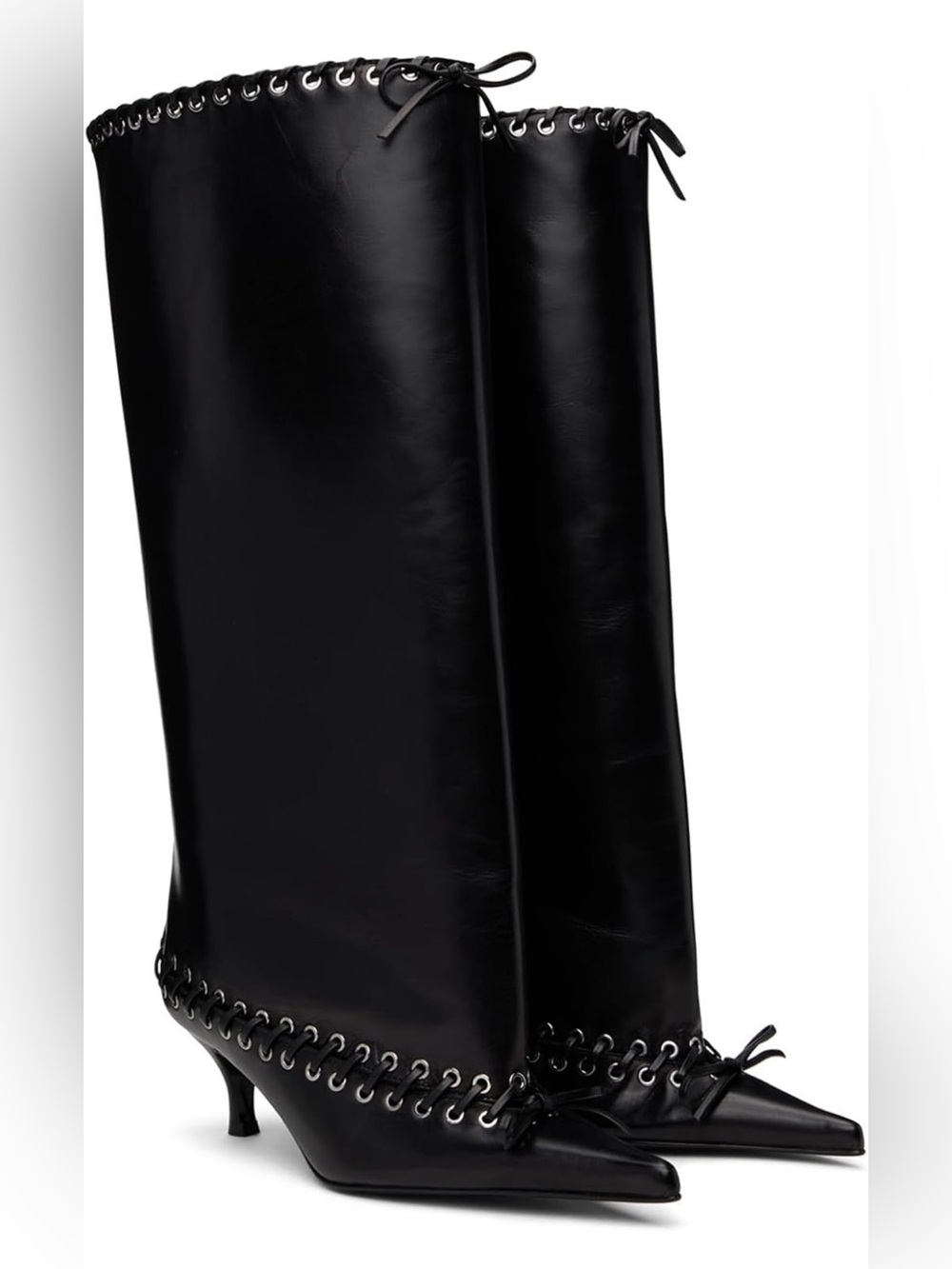 Goolita Metal Eyelets Pointed Toe Knee High Boots Women Kitten Heel Size 7 - Picture 6 of 16